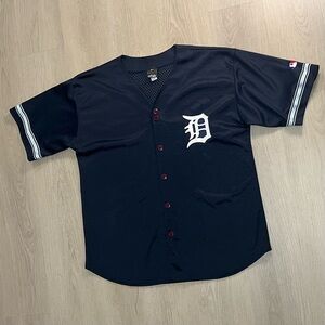 WORN Majestic Detroit Tigers Baseball Jersey Navy